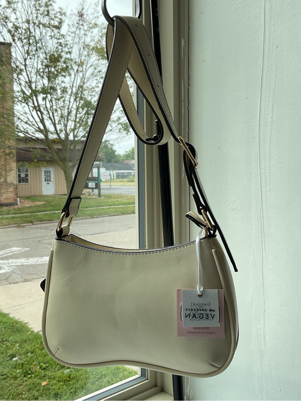 Cream Shoulder Bag with Adjustable Strap